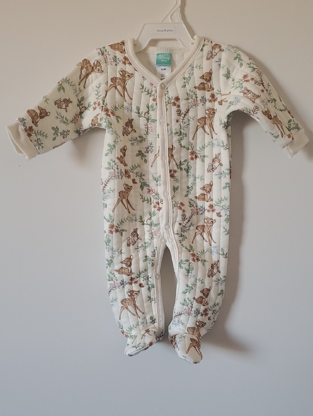 NWOT Disney Baby Bambi Quilted Footed Pajamas Size 0-3 Months Baby Girl